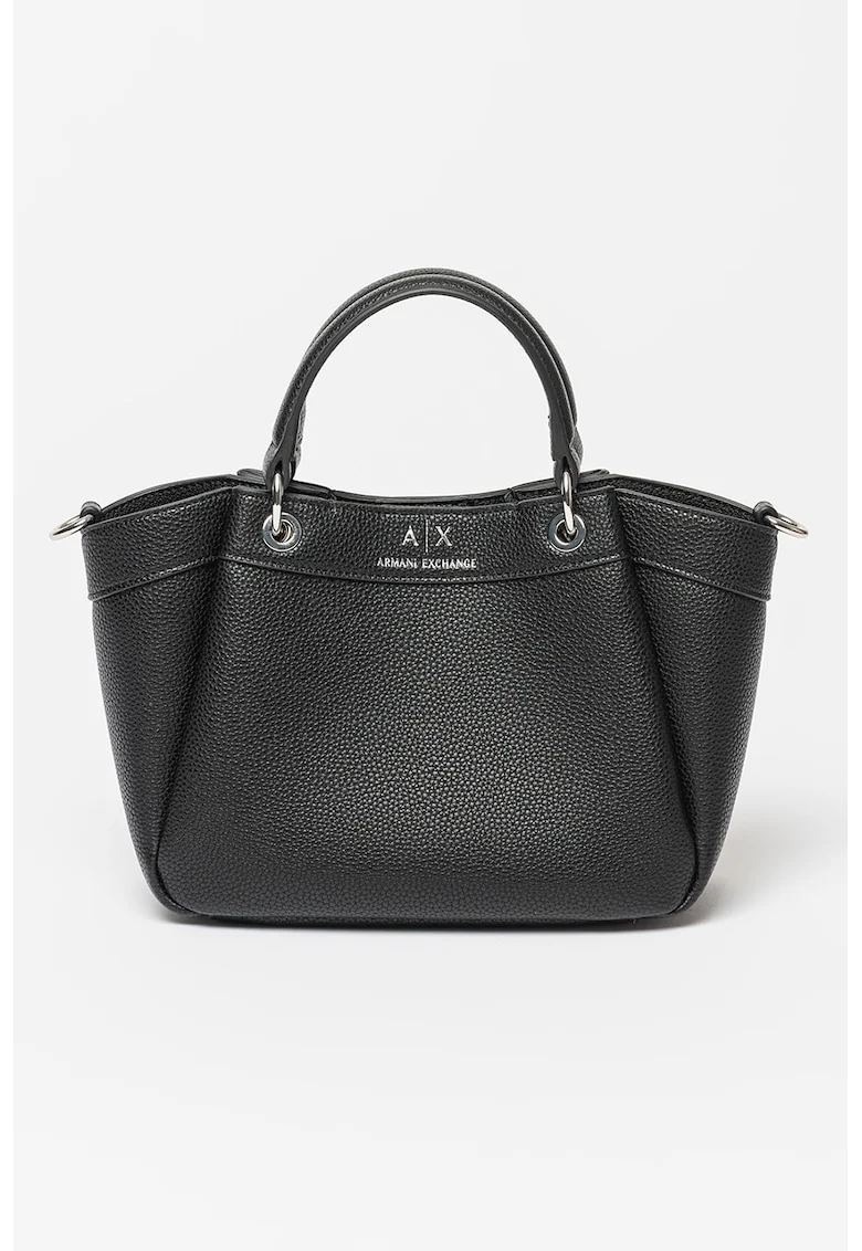 Geanta shopper cu bareta din material textil Wave, Negru