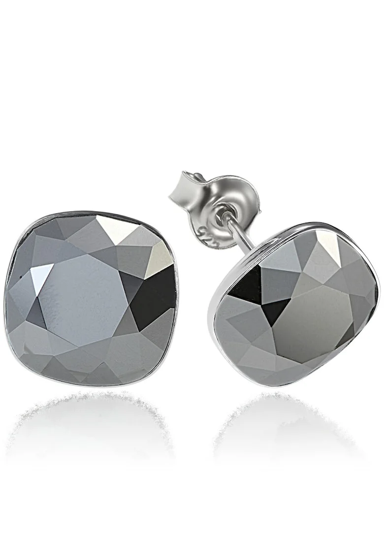 Cercei Argint 925 placat cu rodiu cu cristale Swarovski® Princess Square 10mm Light Chrome Surub