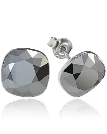 Cercei Argint 925 placat cu rodiu cu cristale Swarovski® Princess Square 10mm Light Chrome Surub
