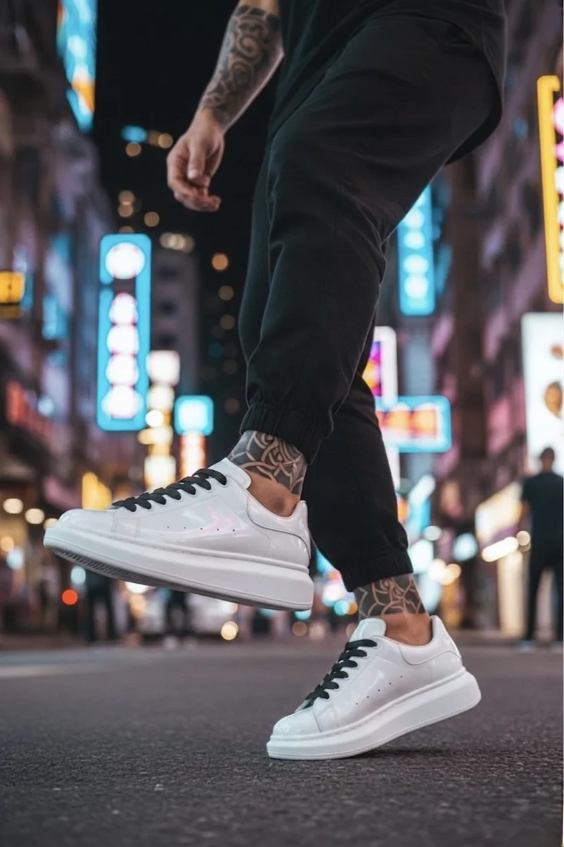 Adidasi barbati casual albi luciosi VIP AAA