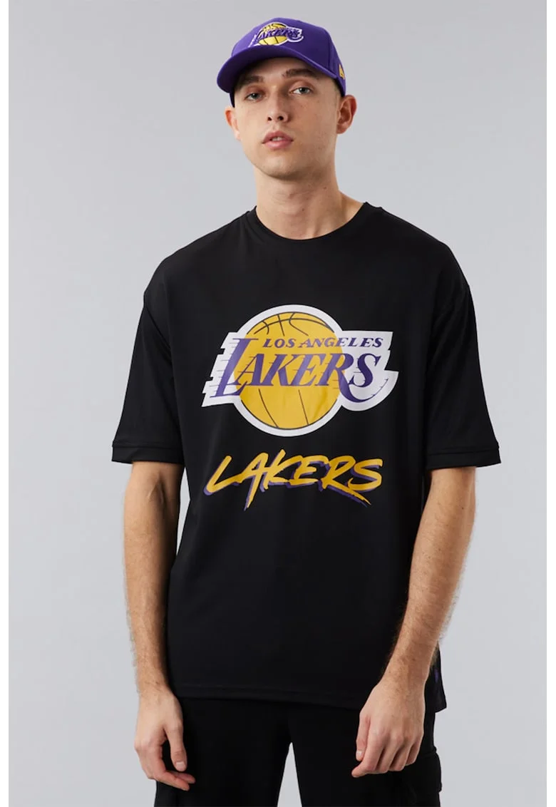 Tricou cu decolteu la baza gatului LA Lakers NBA Script, Negru/Galben/Ametist