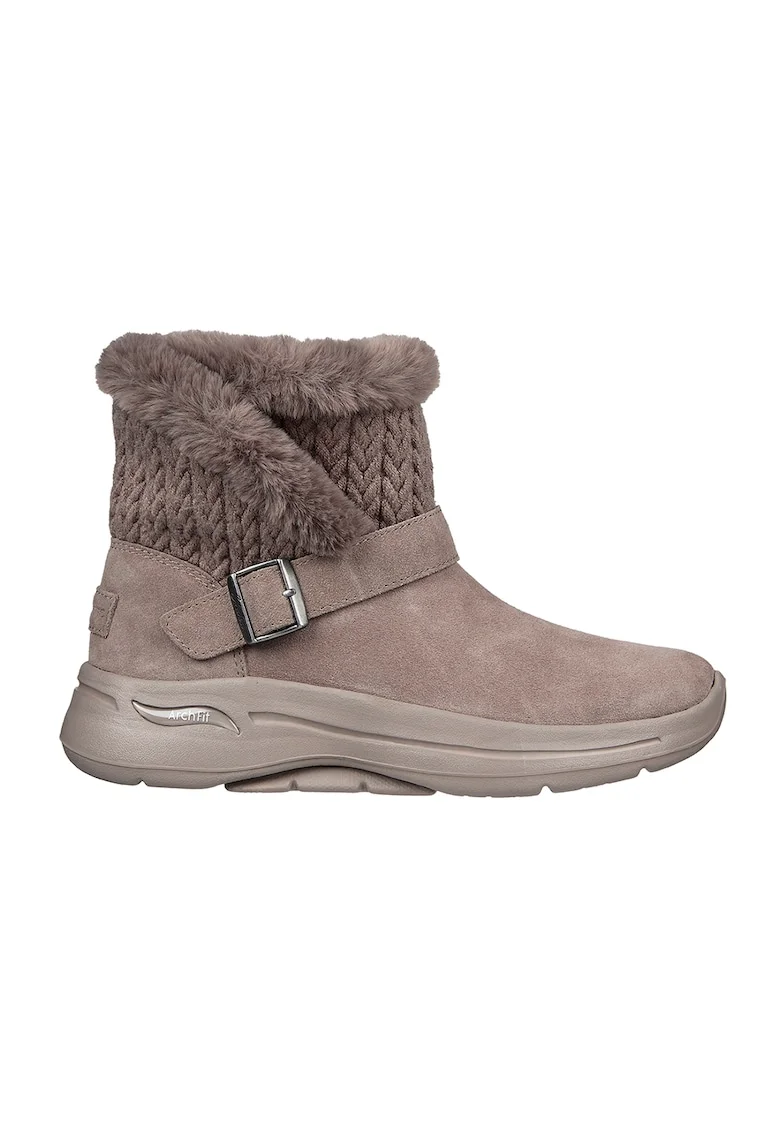 Cizme scurte fara inchidere, din piele intoarsa Go Walk Arch Fit, Maro taupe deschis