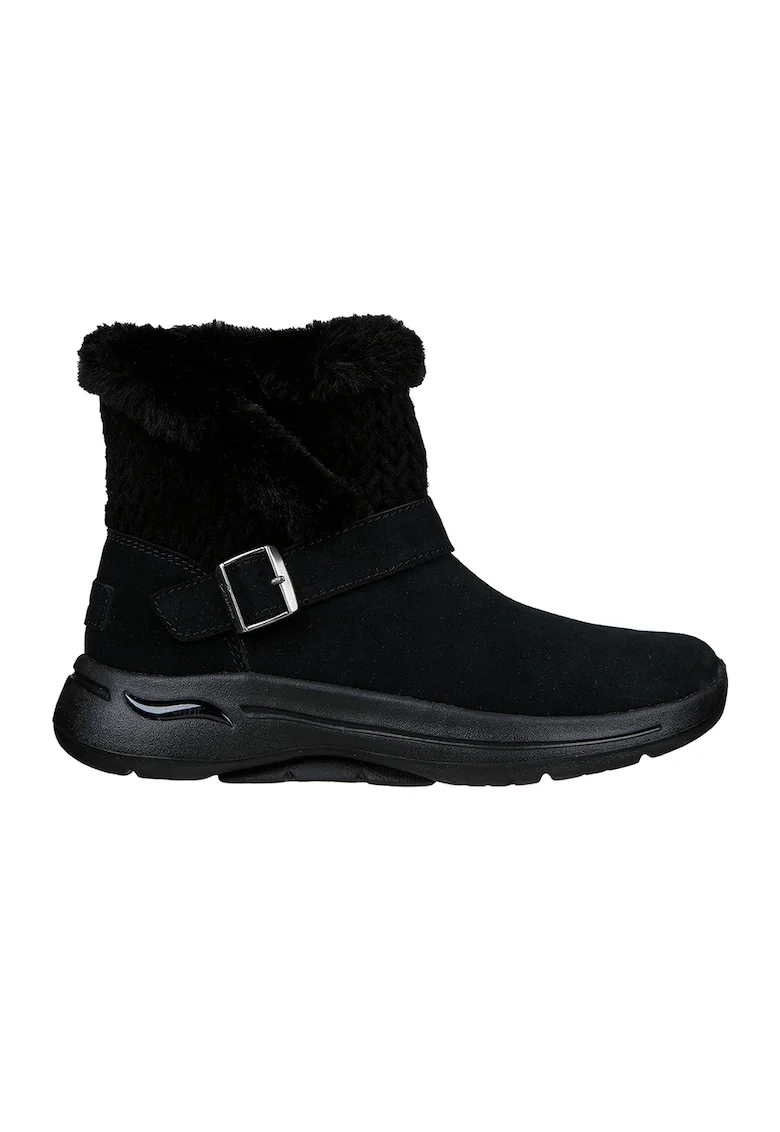 Cizme scurte fara inchidere, din piele intoarsa Go Walk Arch Fit, Negru