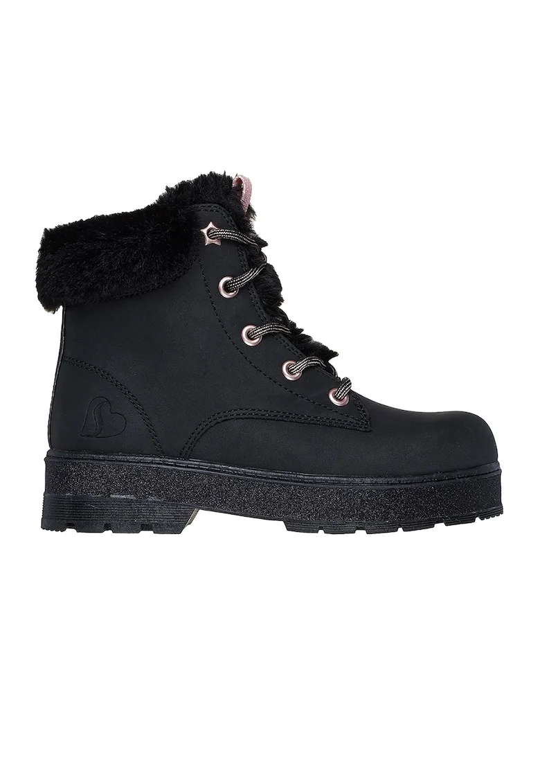Ghete de piele ecologica cu garnituri de blana sintetica Street Glitz, Negru stins