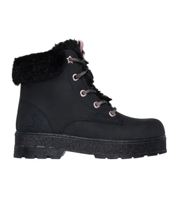 Ghete de piele ecologica cu garnituri de blana sintetica Street Glitz, Negru stins