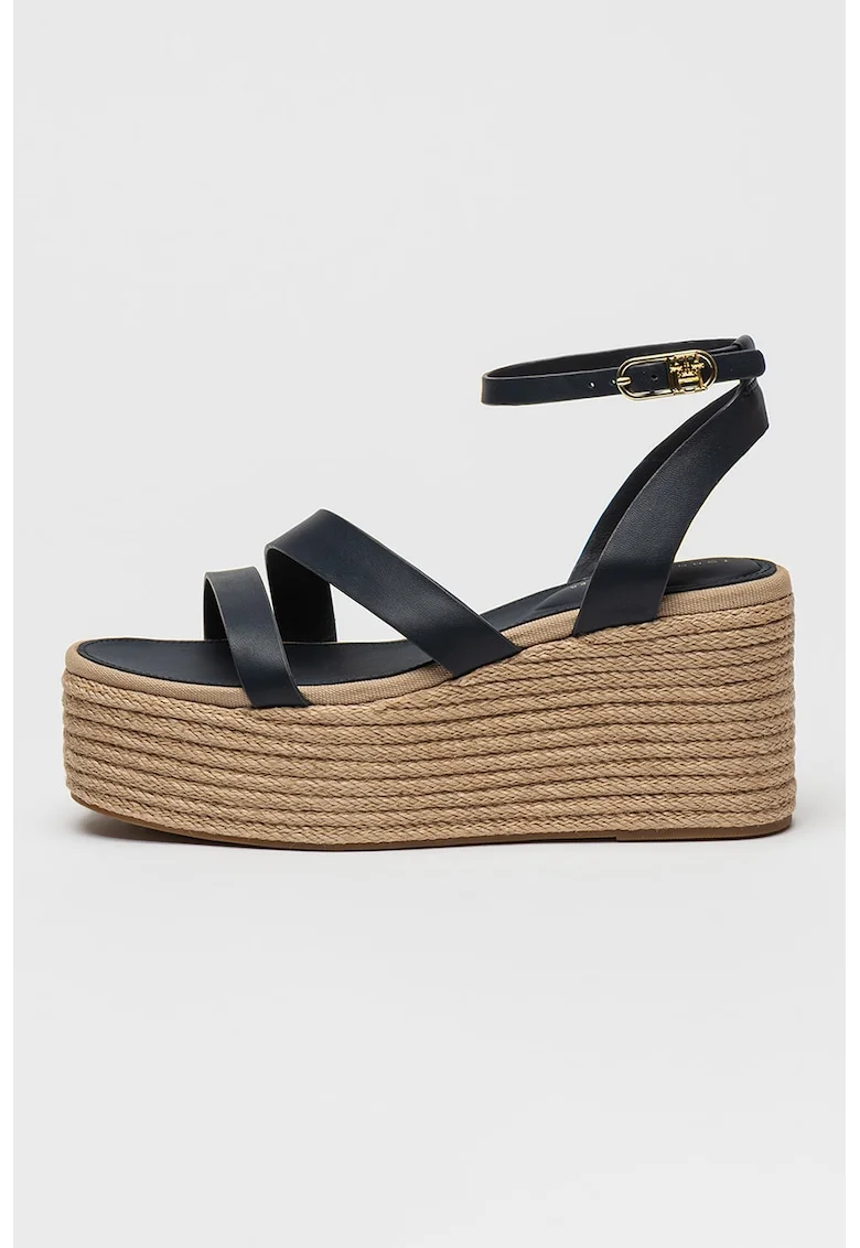 Sandale flatform din piele, Bleumarin
