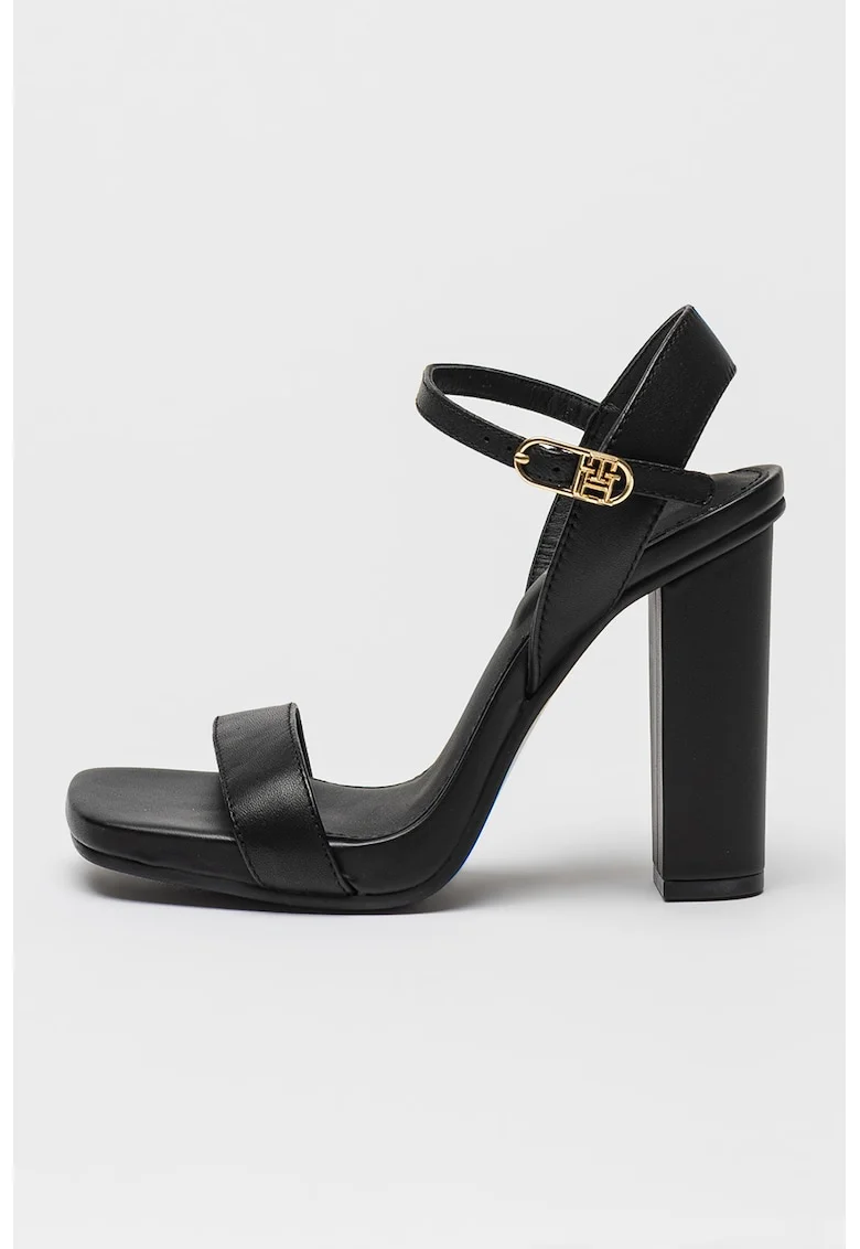 Sandale din piele cu toc inalt, Negru