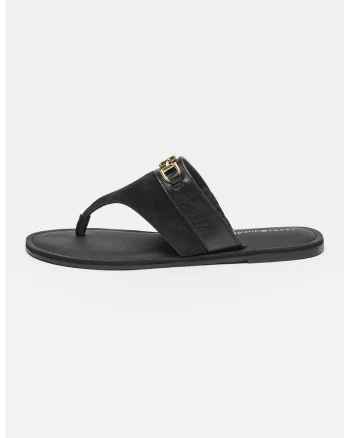 Papuci flip-flop din piele, Negru