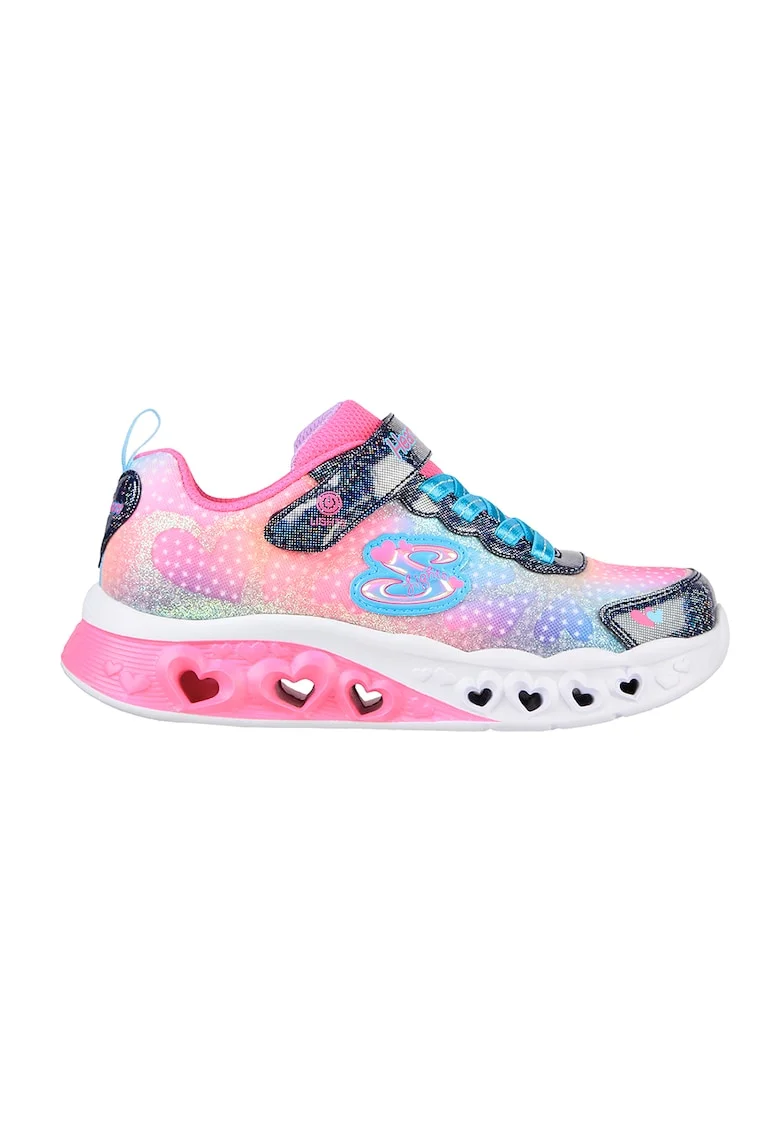 Pantofi sport cu velcro si model colorblock Flutter Heart Lights, Rosu/Roz/Albastru