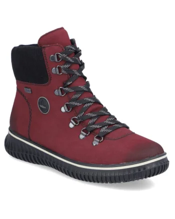 Botine roșii de damă Rieker, cu șireturi, cu partea superioară hidrofugă 74247-35