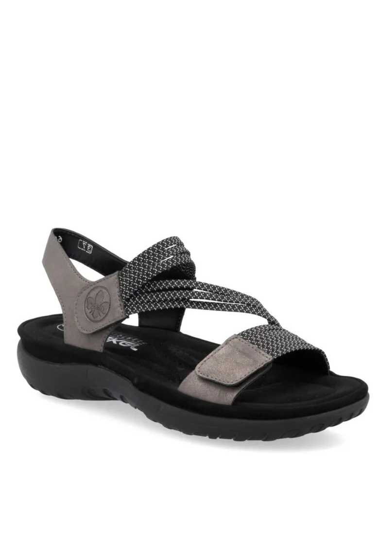 Sandale sportive de damă Rieker cu velcro în amestec negru 64870-42
