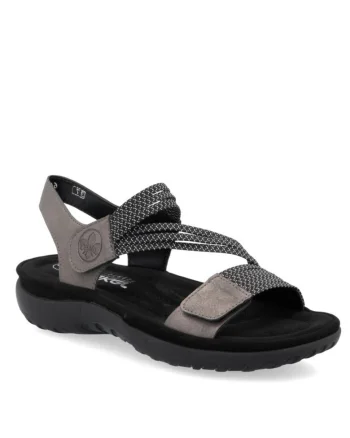Sandale sportive de damă Rieker cu velcro în amestec negru 64870-42
