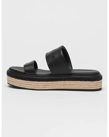Papuci din piele flatform cu model uni, Negru
