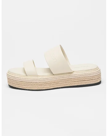 Papuci din piele flatform cu model uni, Crem