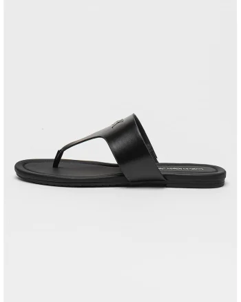 Papuci flip-flop cu monograma metalica, Negru