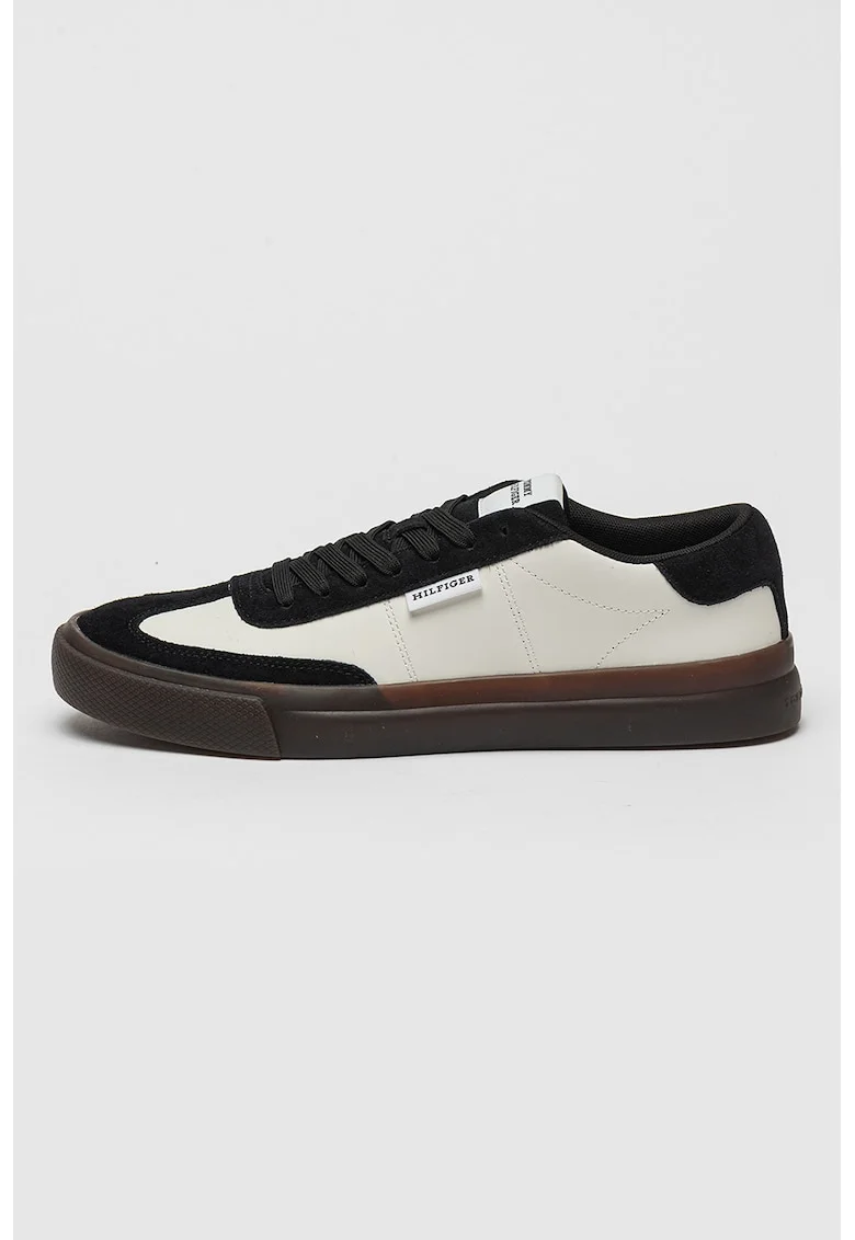 Pantofi sport din piele si piele intoarsa, Negru/Alb optic
