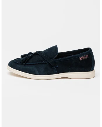 Pantofi loafer de piele intoarsa cu canafi, Bleumarin