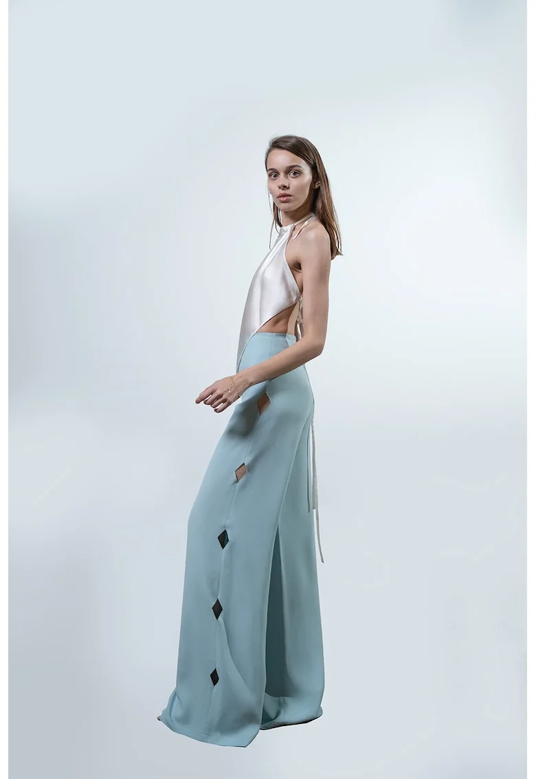 Pantaloni cu design cu decupaj, Albastru glaciar