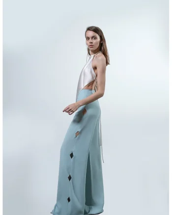 Pantaloni cu design cu decupaj, Albastru glaciar