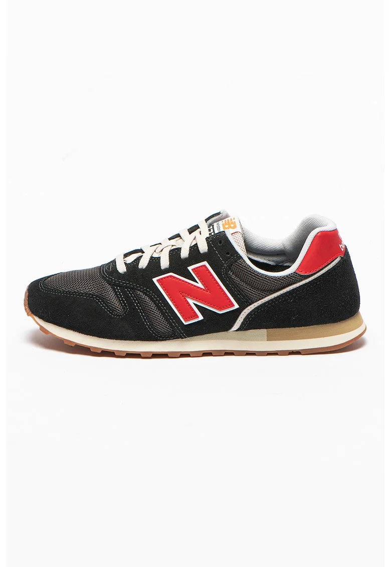 Pantofi sport de piele nabuc si material textil 373, Rosu/Negru/Gri inchis