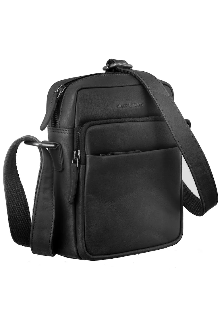 Geantă umăr unisex,  FIORENTINA, piele naturală, negru, 19x21x6.5cm