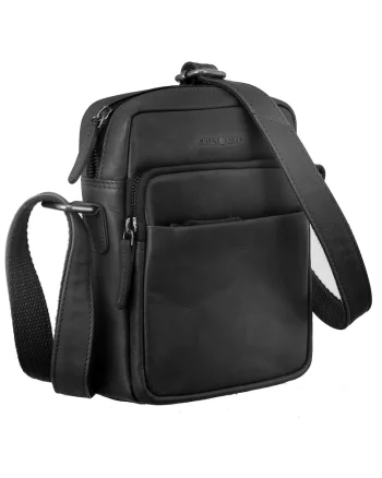 Geantă umăr unisex,  FIORENTINA, piele naturală, negru, 19x21x6.5cm