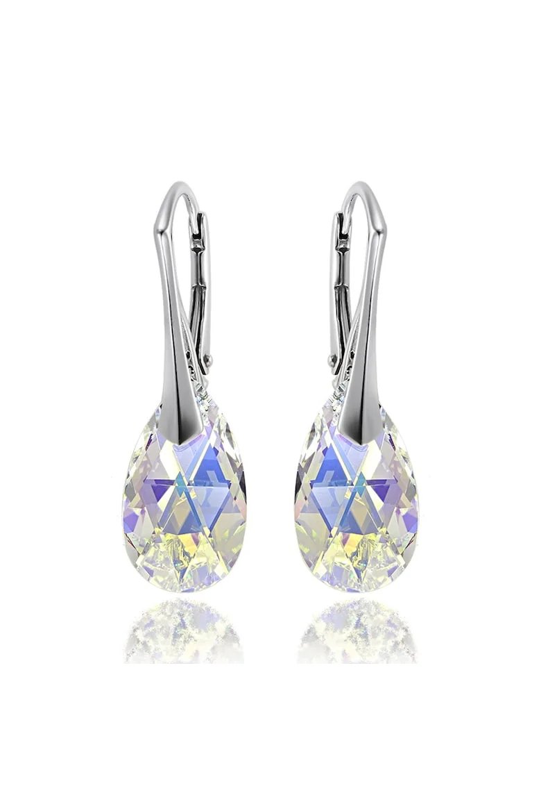 Cercei Argint 925 placat cu rodiu cu cristale Swarovski® Pear 16 mm, Alb/Galben