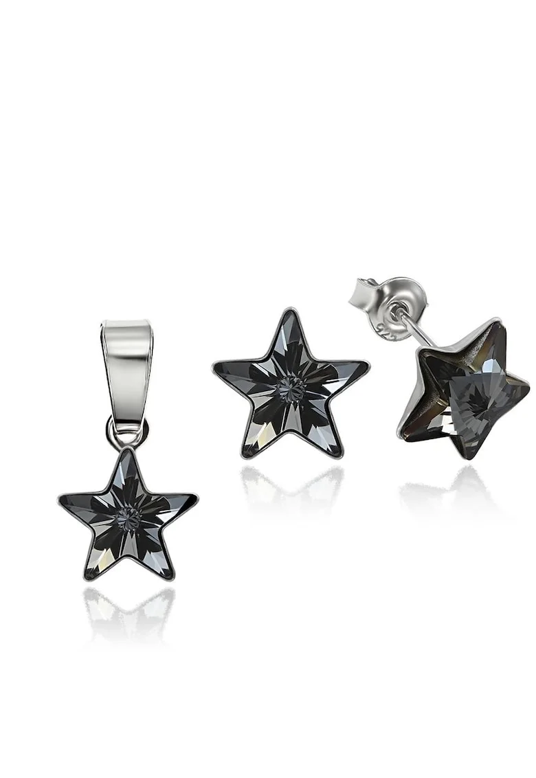 Set Argint 925 placat cu rodiu cu cristale Swarovski® Star, 10mm, Surub, Gri