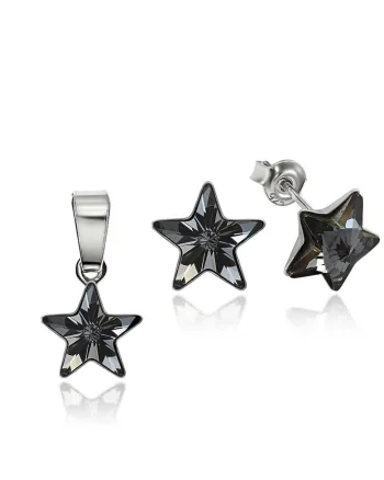 Set Argint 925 placat cu rodiu cu cristale Swarovski® Star, 10mm, Surub, Gri