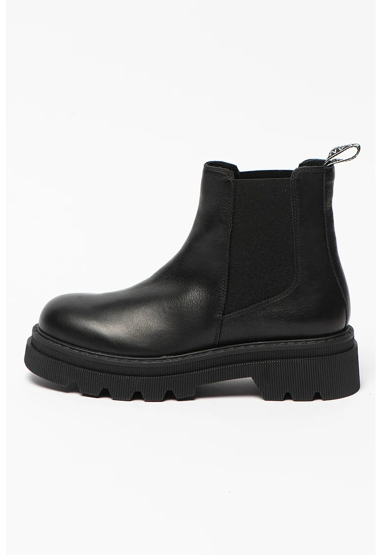 Ghete Chelsea de piele Tweed, Negru