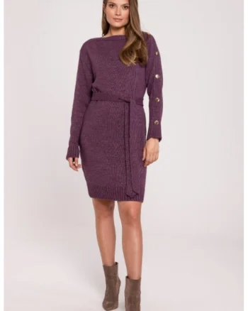 Rochie tip pulover cu nasturi decorativi pe maneci,, Violet