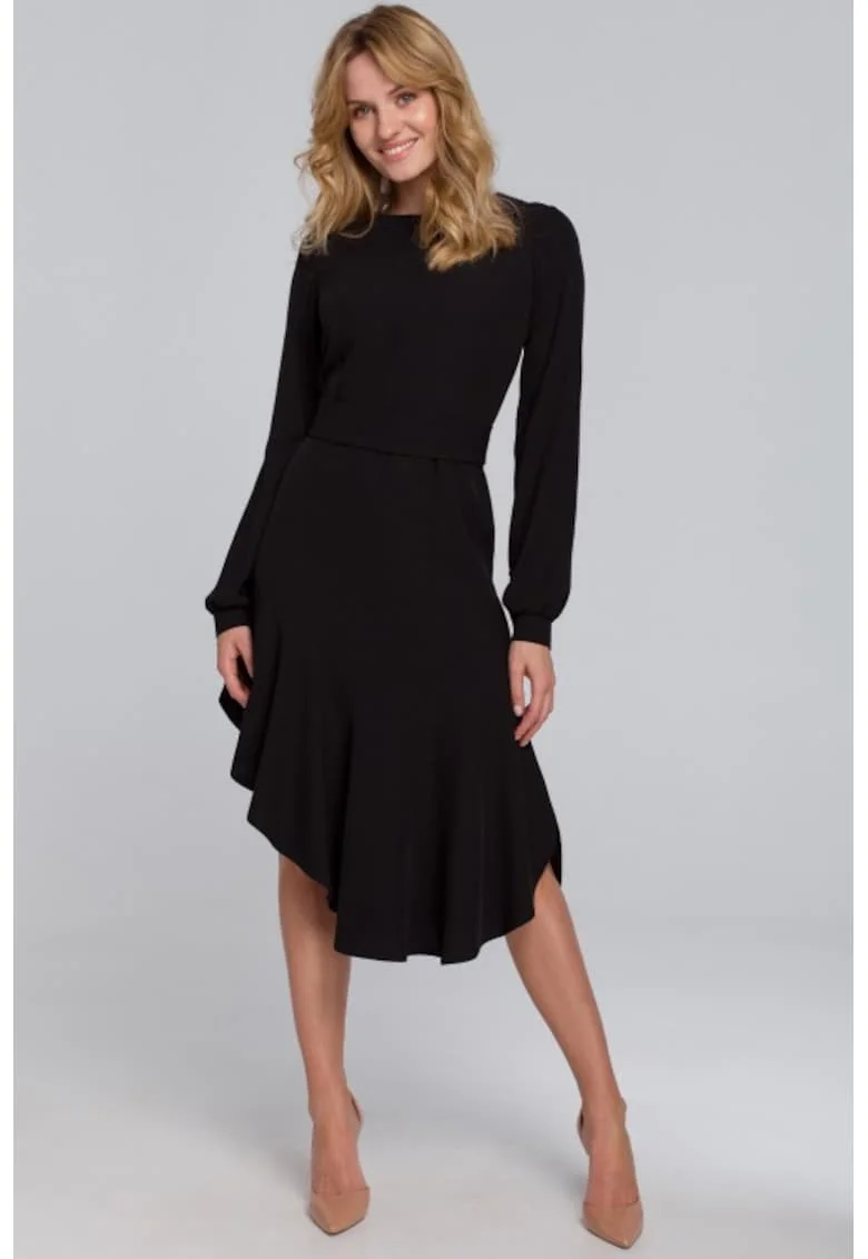Rochie asimetrica cu volanas,, Negru