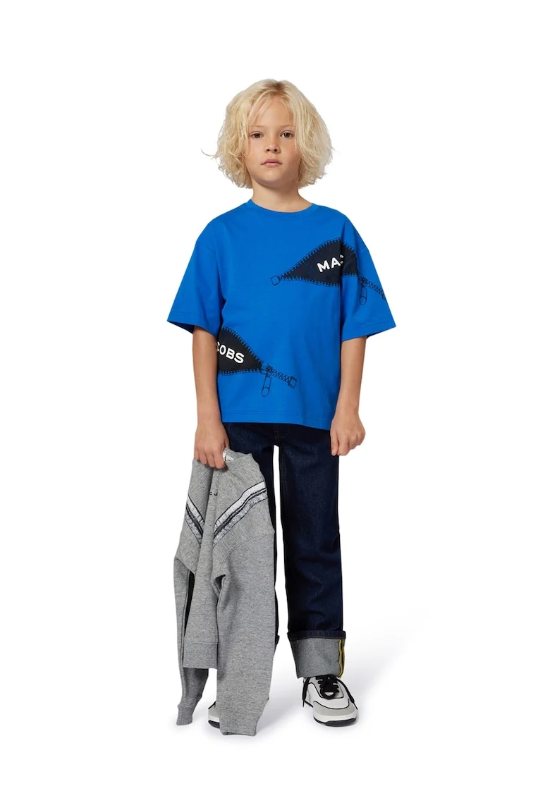 Bluza de trening din bumbac cu imprimeu grafic pe partea din spate, Negru/Gri melange