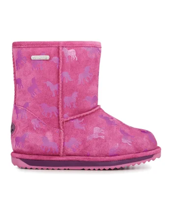 Cizme impermeabile scurte de piele intoarsa, fara inchidere Rainbow-Unicorn, Roz fandango/Roz