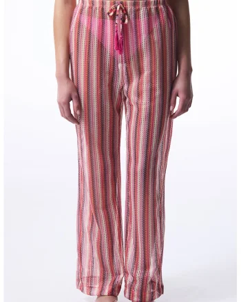 Pantaloni de plaja transparenti, in dungi, Alb fildes/Roz deschis
