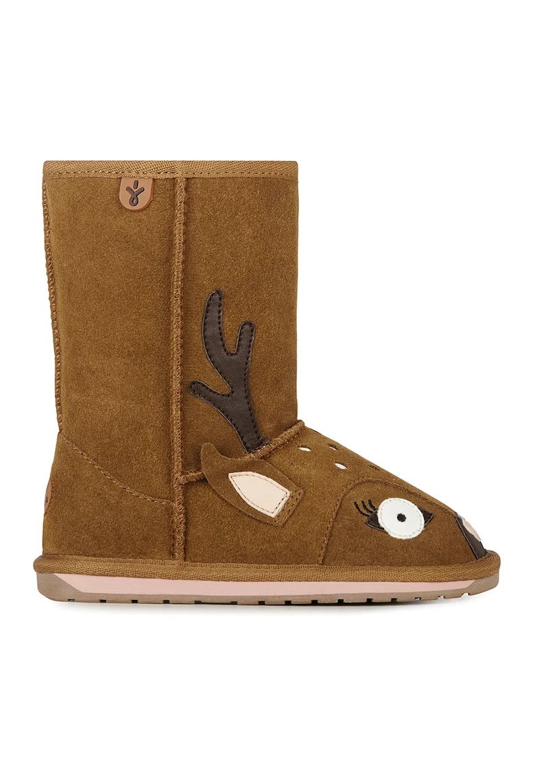 Cizme de piele intoarsa, fara inchidere Deer, Maro inchis/Caramel/Alb murdar