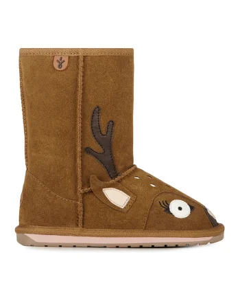 Cizme de piele intoarsa, fara inchidere Deer, Maro inchis/Caramel/Alb murdar