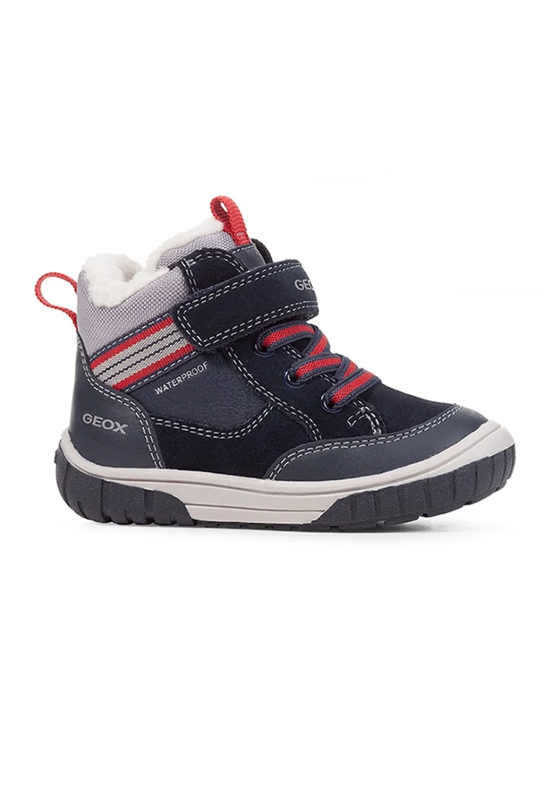 Ghete impermeabile cu velcro si garnituri de piele si piele intoarsa, Rosu/Bleumarin