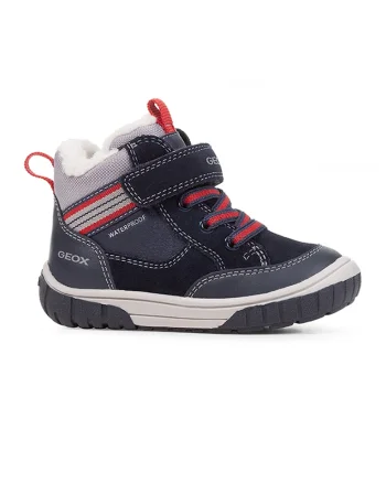 Ghete impermeabile cu velcro si garnituri de piele si piele intoarsa, Rosu/Bleumarin