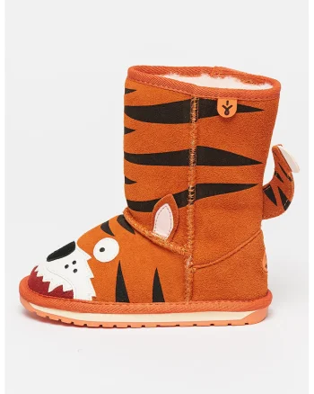 Cizme joase din piele intoarsa cu model Tiger, Portocaliu mandarina