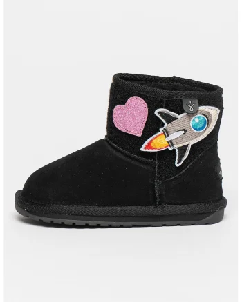 Cizme joase din piele intoarsa cu aplicatii Wallaby Mini Play, Negru