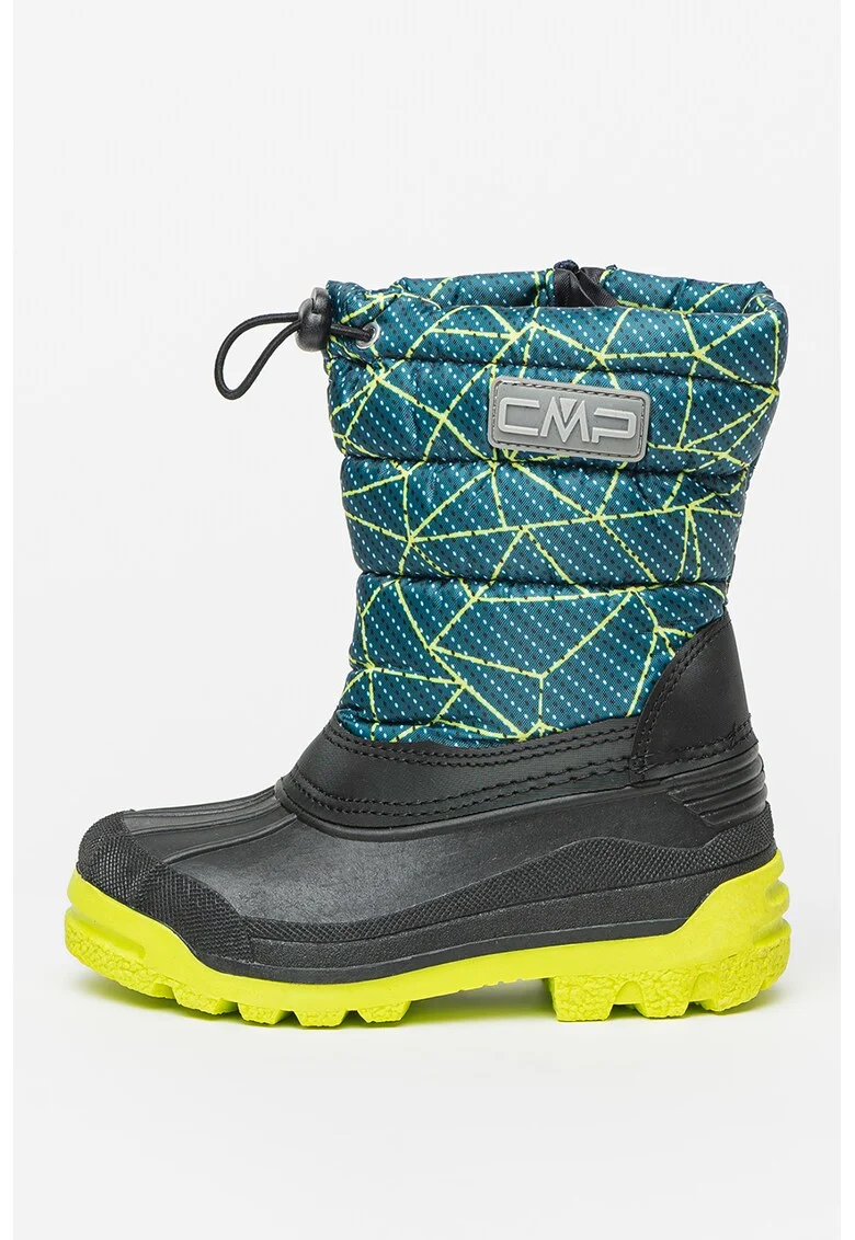 Cizme mid-calf de iarna cu segment matlasat Sneewy, Negru/Verde lime/Bleumarin