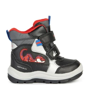 Ghete din piele ecologica si material textil, Rosu/Negru/Gri inchis