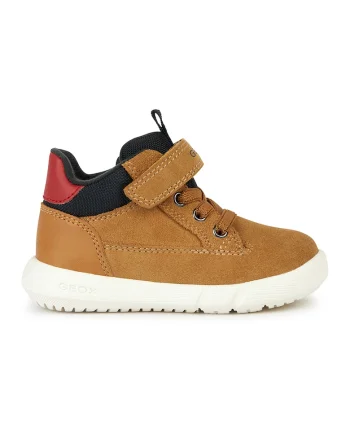 Ghete cu insertii de piele intoarsa si velcro, Caramel