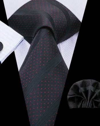 Set cravata neagra + batista + butoni - matase - model 574