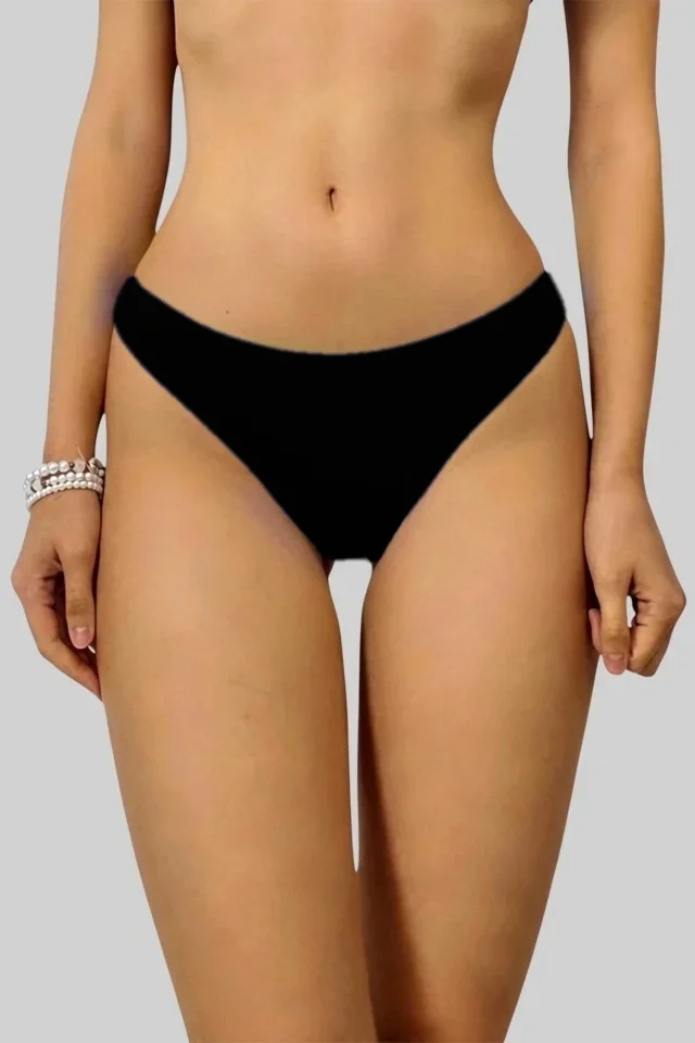 Slip de baie dama, INAJOY, cu talie medie si croi brazilian, Negru