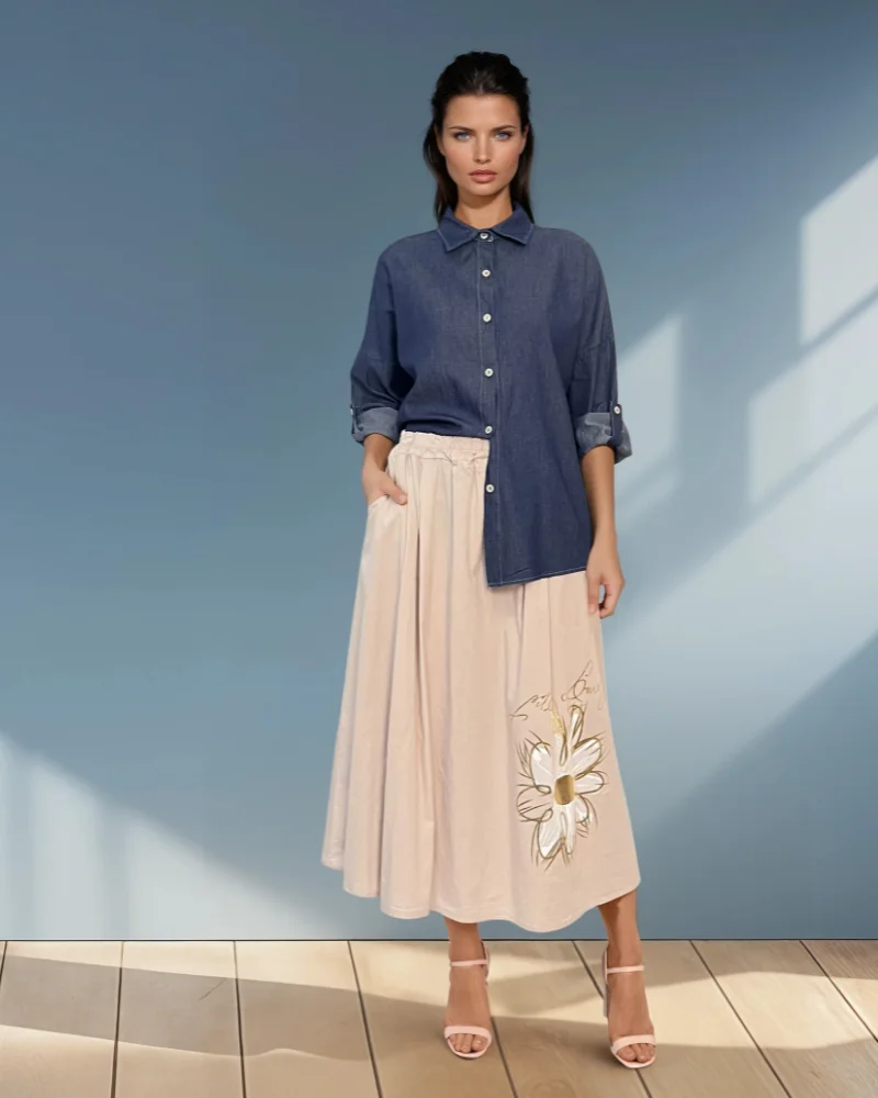 Cămașă din denim largă cu mâneci lungi bleumarin - Unica (XL-3XL)