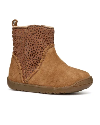 Ghete de piele intoarsa cu design perforat, Caramel