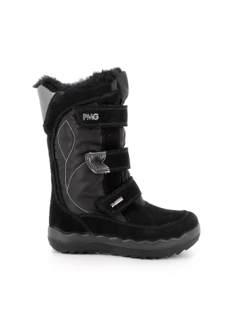Cizme mid-calf cu velcro si garnituri de piele intoarsa, Negru