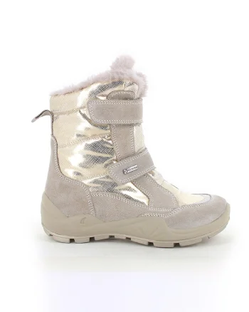 Ghete de piele intoarsa si material textil, Auriu/Crem